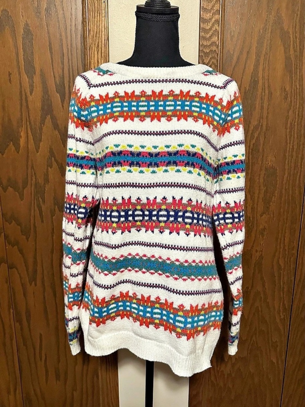 Old Navy Fairisle Crewneck Sweater in Cream Size Large Tall